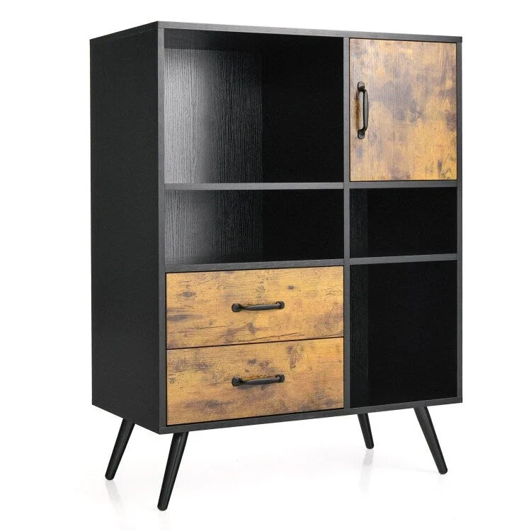 Industrial Storage Cabinet with Drawers and Shelves, Rustic Brown