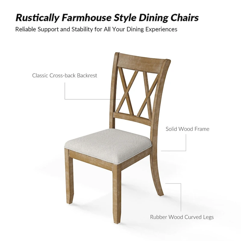 Nuria Farmhouse 5-Piece Round Natural Dining Set with 4 Chairs and Round Table by HULALA HOME