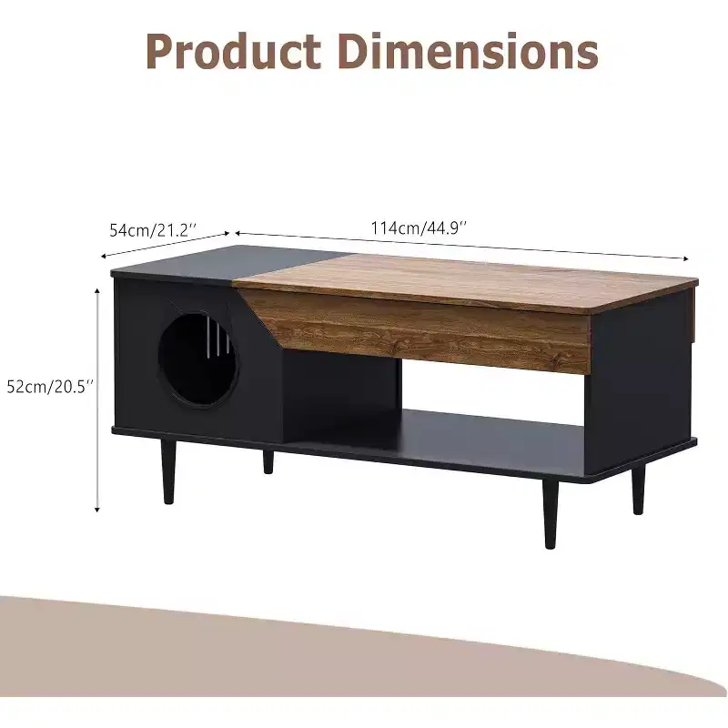 45 White Coffee Table Cat Living Room Tables with Storage Drawer, Wooden Rustic Coffee Table with Cat House, Hidden Kitty Litter Box Furniture