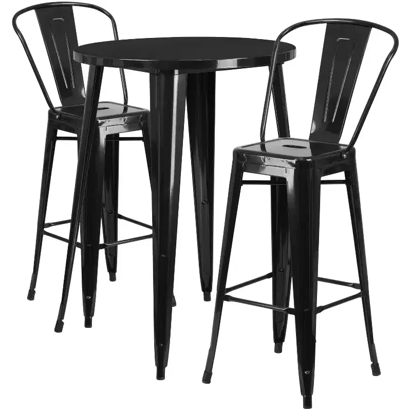 Flash Furniture Commercial Grade 30 Round Metal Indoor-Outdoor Bar Table Set with 2 Cafe Stools