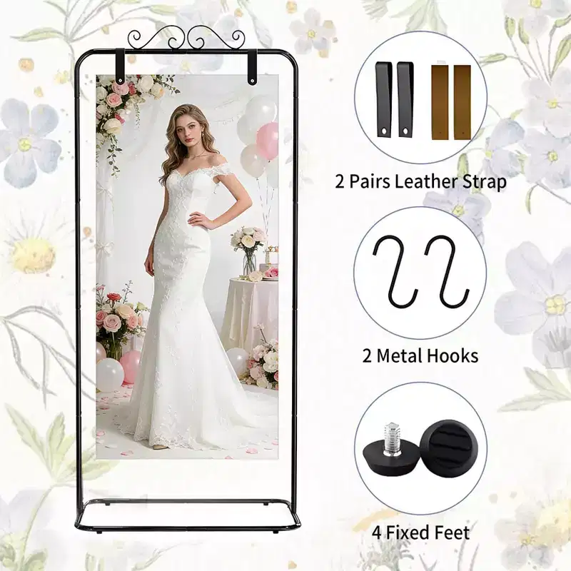 Adjustable Welcome Sign Stand - Sturdy Metal Sign Holder for Wedding, Birthday, Party, Guest Book, Includes 2 Pairs Leather Straps