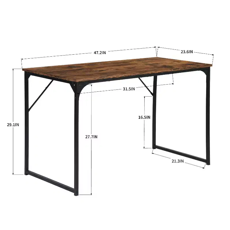 FurnitureR 47.2 Home Office Table Simple Computer Desk Laptop PC Writing Sturdy Metal Frames for Study Room, Rustic Brown