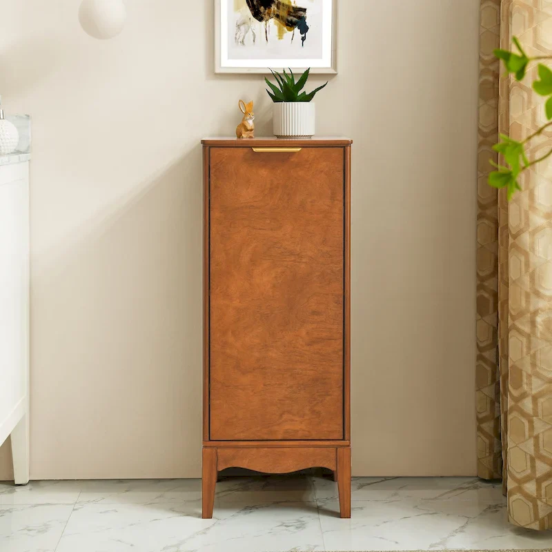 Single-Door Floor Cabinet with Adjustable Shelves & Metal Handles – Antique Brown, P2 MDF, Raised Feet
