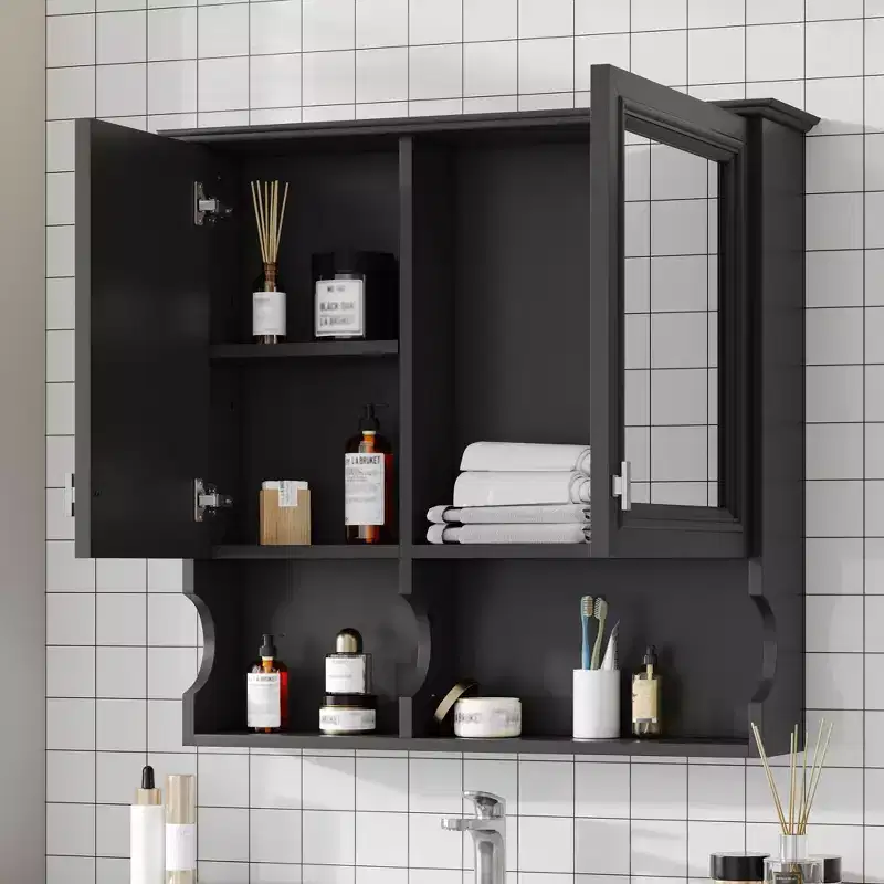 CASAINC 30'' Mirror Medicine Cabinet with Open Shelves, Doors & Adjustable Shelf for Bathroom Storage