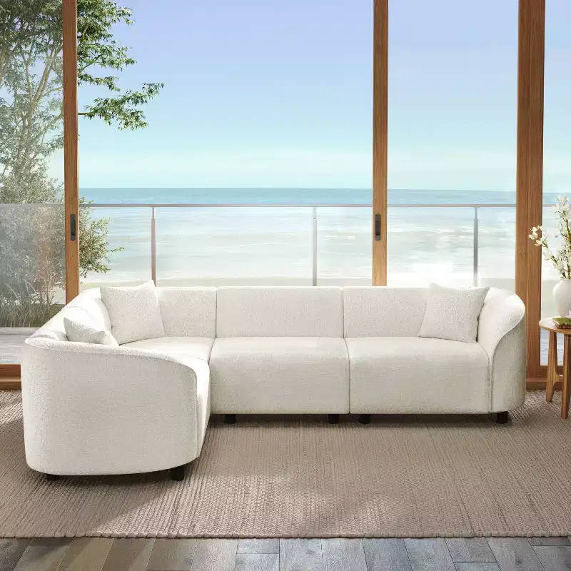 Christopher Knight Home Isolde Contemporary 104 4-Seater L-Shaped Boucle Upholstery Curved Sectional Sofa Beige
