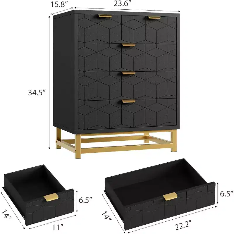 5 Drawer Dresser for Bedroom, Chest of Drawers with Metal Base, Modern Dresser Chest Cabinet Organizer for Living Room, Hallway, Closet