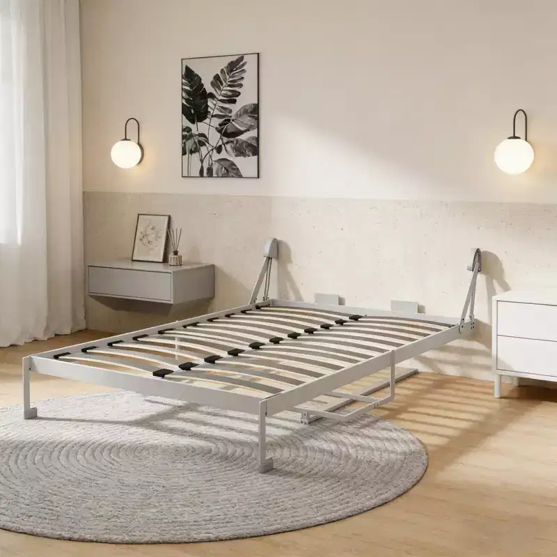 Convertible Queen Size Bed Frame with Integrated Desk