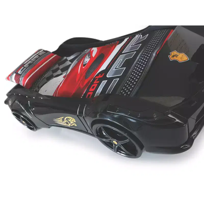 Twin Car Bed Frame for Kids, ABS Construction, No Headboard, Race Car Design