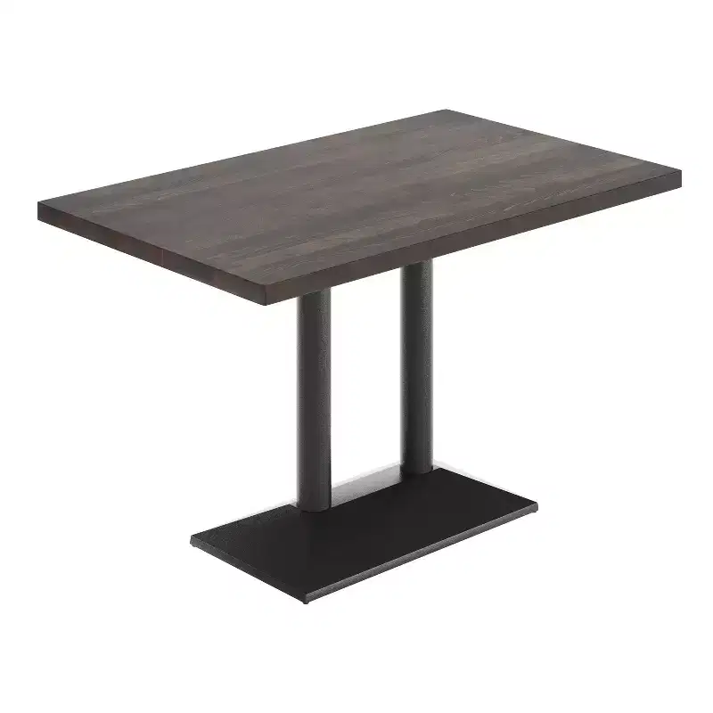 Rectangular Solid Wood Tabletop with Dual Column Dining Height Table Base