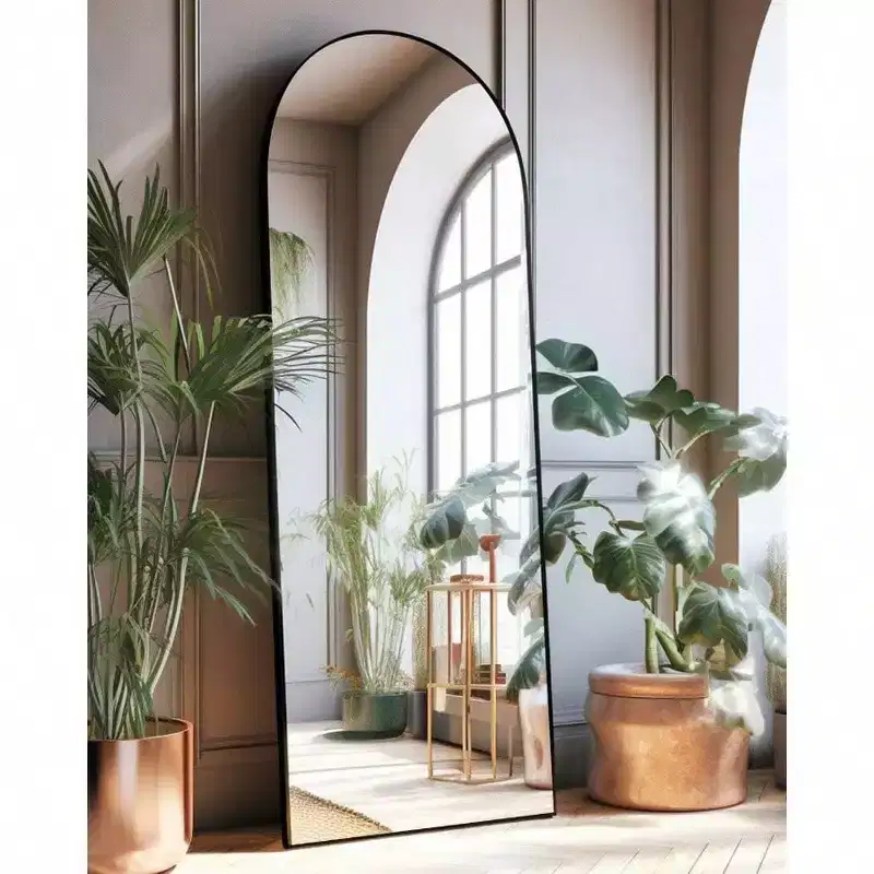 Arched Full Length Mirror Floor Mirror with Stand 18x58 Inch Black Wall Mirror Bedroom Body Mirror Large Size Strong Frame