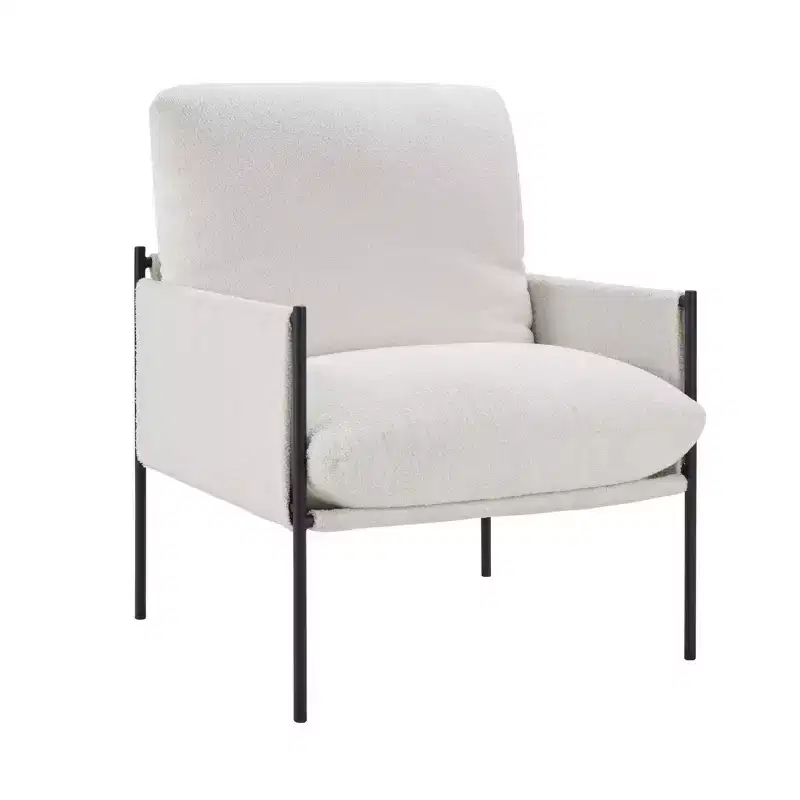 Elegant Accent Reading Chair with Removable Cushion & Wooden Armrests, White
