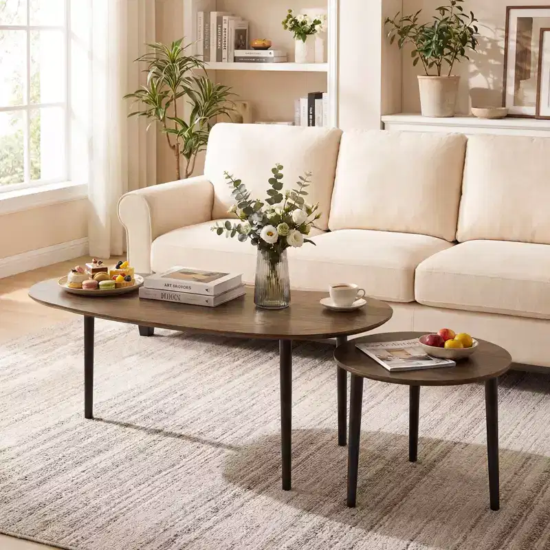 Costway Nest Coffee Tables Set of 2 Modern Accent Tables w/ Solid Wood Support Legs