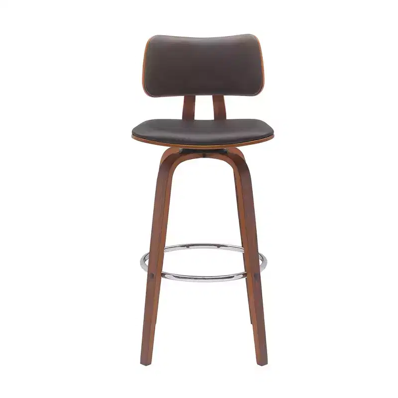 HomeRoots 30 Brown And Wood Brown Faux Leather Swivel Low Back Bar Height Bar Chair