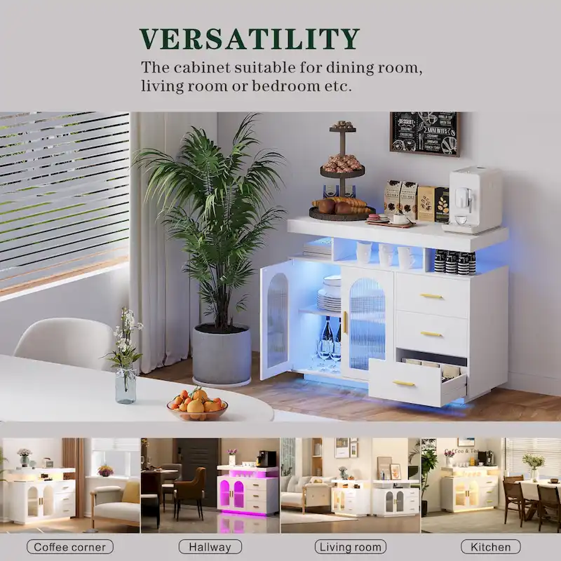 39Wide Sideboard With LED Light - N/A