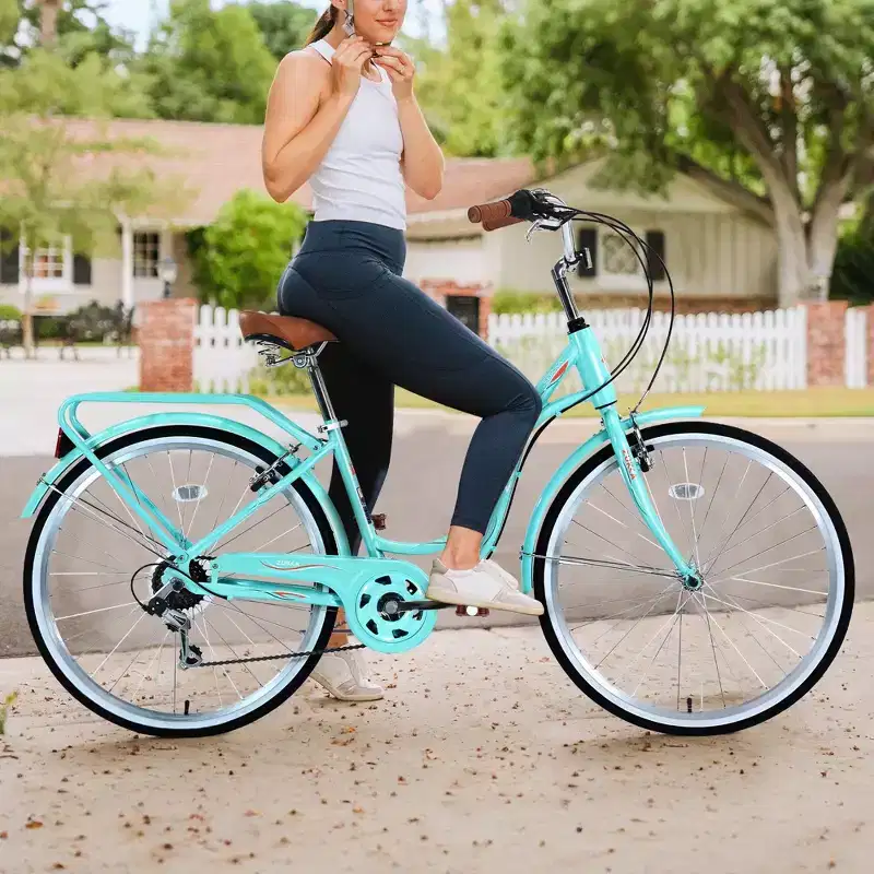 NAYSAYE Bicycle 7 Speed Steel Frame Ladies Bike for Commuting and Leisure for Active Women, Green, 66.5*45.7*22.05