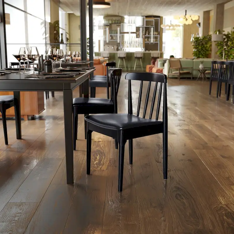 Commercial Solid Wood Dining Chair with Vinyl Padded Seat