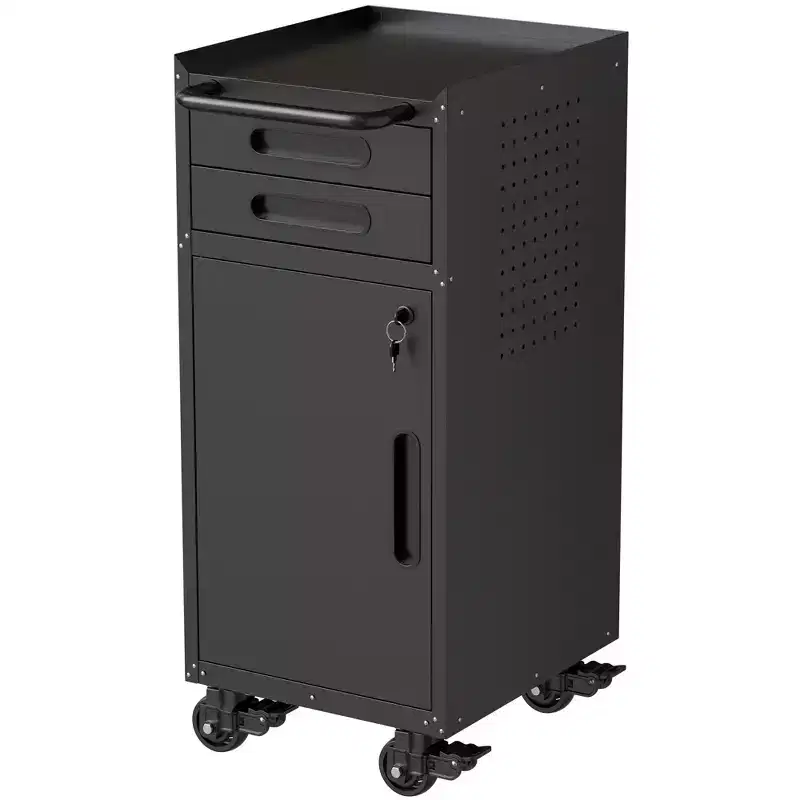 34.3 Narrow Rolling Tool Cabinet, Garage Storage with Lockable Door and 2 Drawers, Slim Metal Organizer