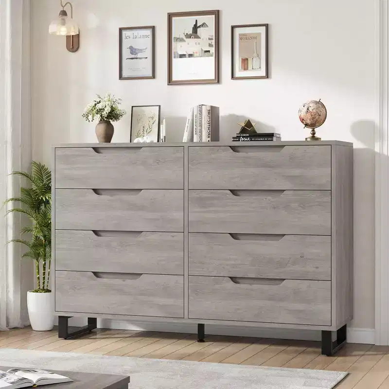 Garvee 8 Dresser for Bedroom, 55 Wide Dresser, Freestanding Horizontal Drawer with Storage, Wooden Closet Chest Storage for Bedroom