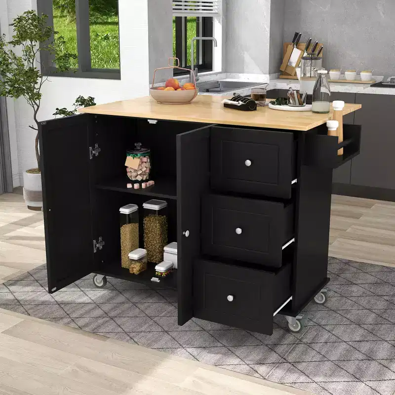 Modern Kitchen Island Cart, Kitchen Cart with Racks and Drawers