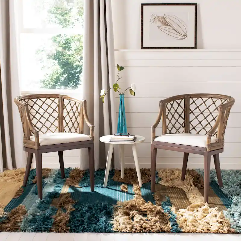SAFAVIEH Theona Rattan Lattice Arm Chair - 22.3 W x 23 L x 31.3 H - 22Wx23Dx31H