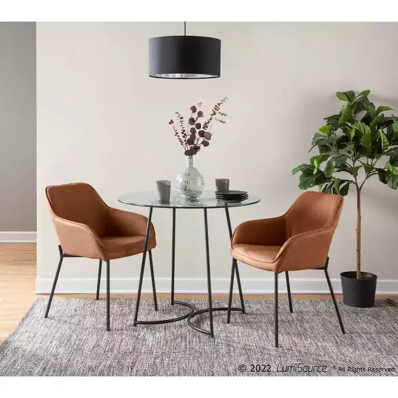 Set of 2 Daniella PU Leather/Steel Dining Chairs Black/Camel - LumiSource: Upholstered, Foam-Filled, Spot Clean