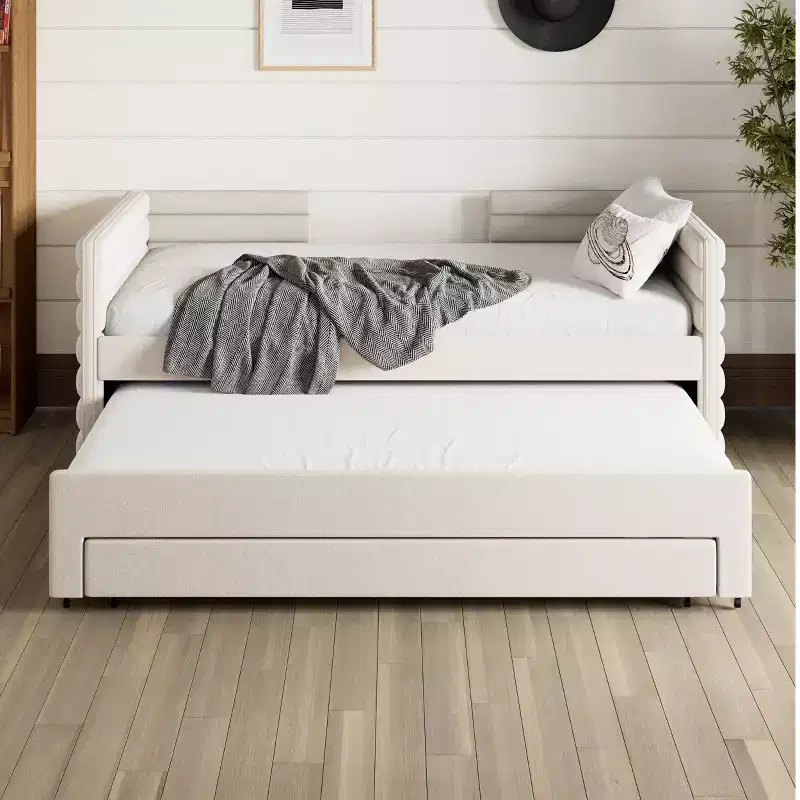 GDFStudio Alston Twin Size Upholstered Daybed with Trundle and Storage Drawers
