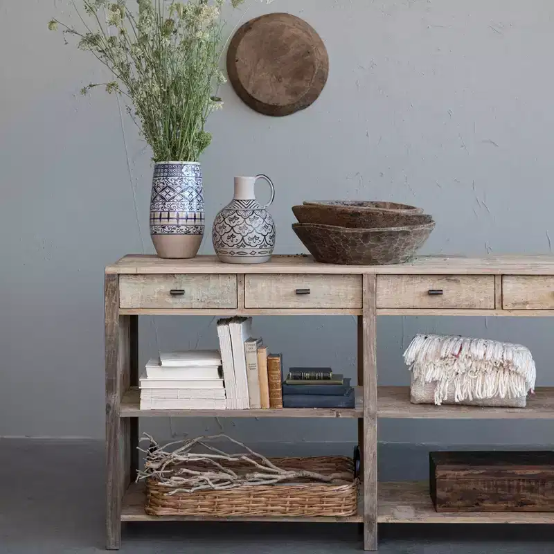 Wood Console Table Natural: 60-Inch Rectangular Entryway Table, No Assembly Required