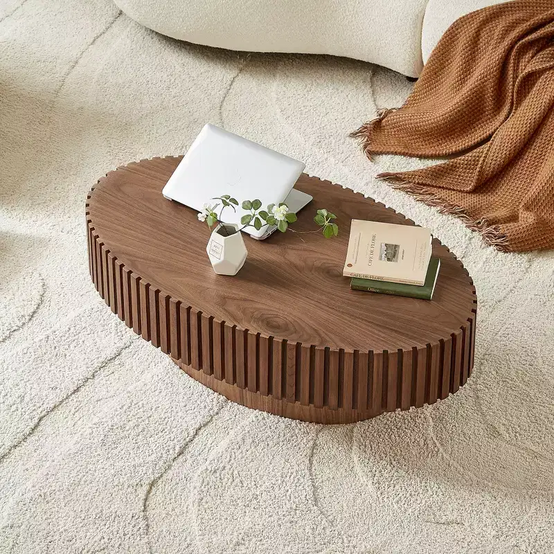 43.7 Inch Modern Oval Coffee Table, Handcrafted Center Table with Sturdy Pedestal for Living Room Bedroom Small Space