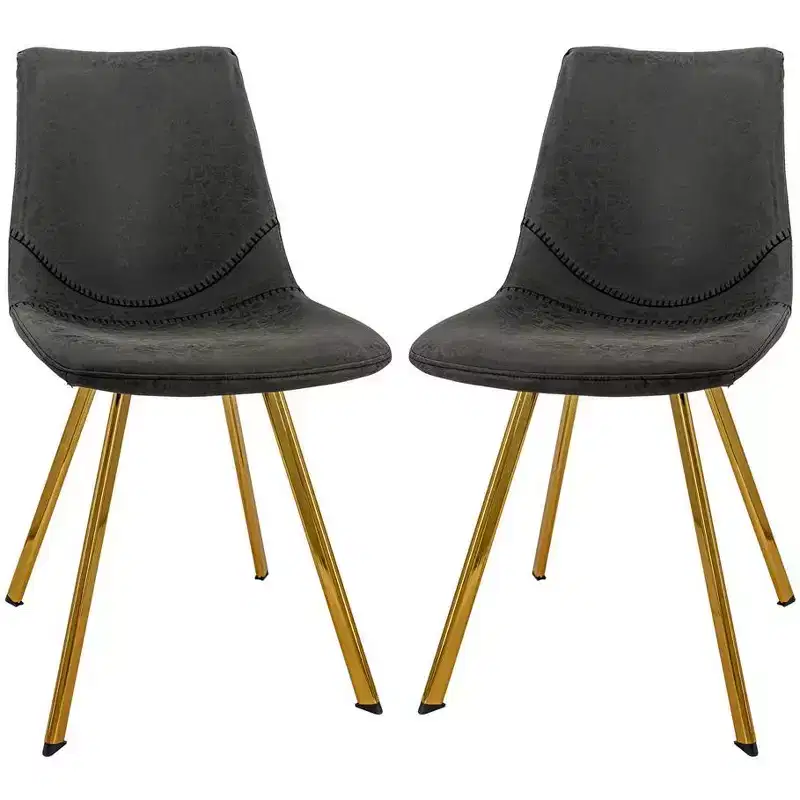 LeisureMod Markley Modern Faux Leather Dining Chair Set of 2 with Gold Legs, Upholstered Seat, Sleek Design for Kitchen, Dining Room, Office, or Cafe