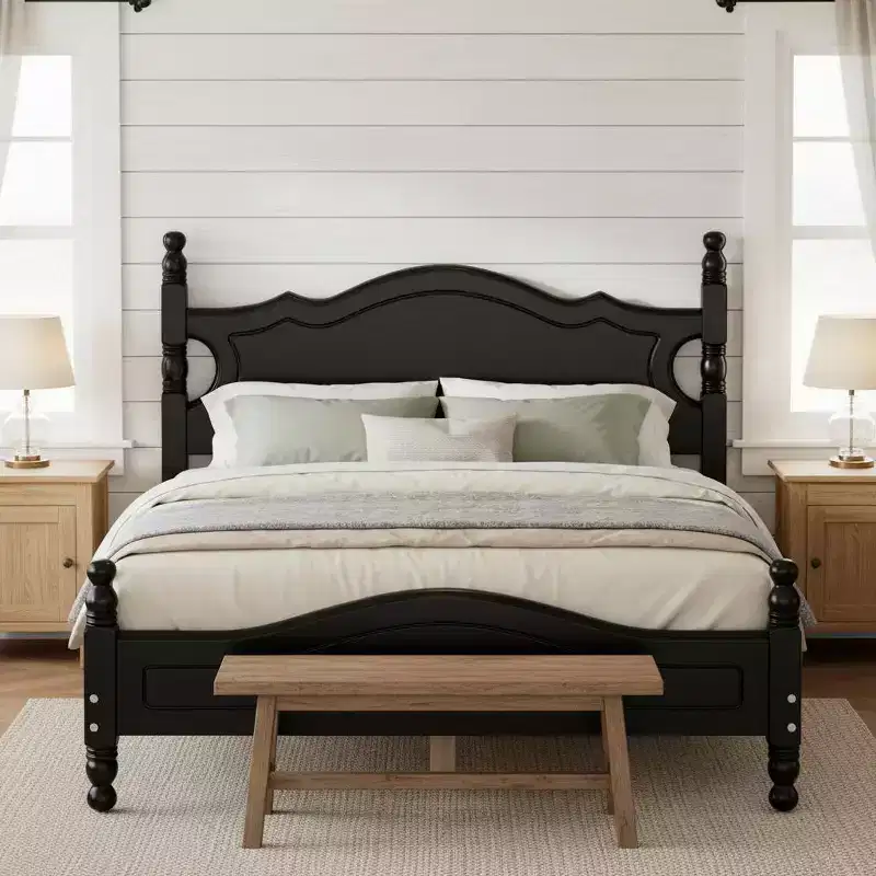 Polibi Wood Platform Bed Frame with Turned Posts