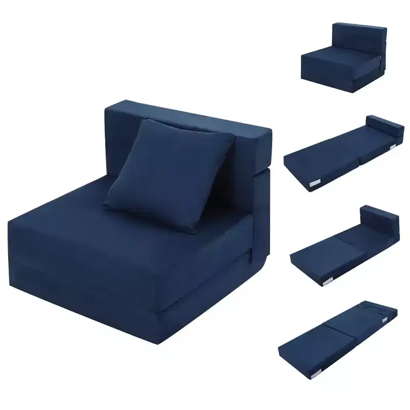 Folding Sofa Bed, Foldable Couch Bed with Pillow, Convertible Sleeper Mattress, Futon Floor Couch with Memory Foam Washable Cover, Single Size