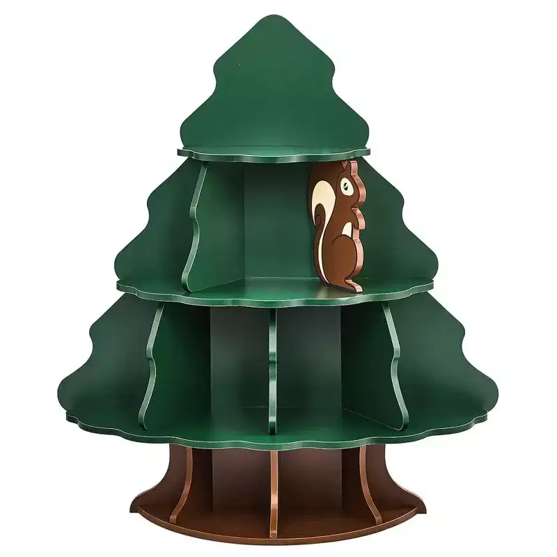 4-Tier 12-Compartment Kids Bookshelf, Christmas Tree and Squirrel Design, MDF