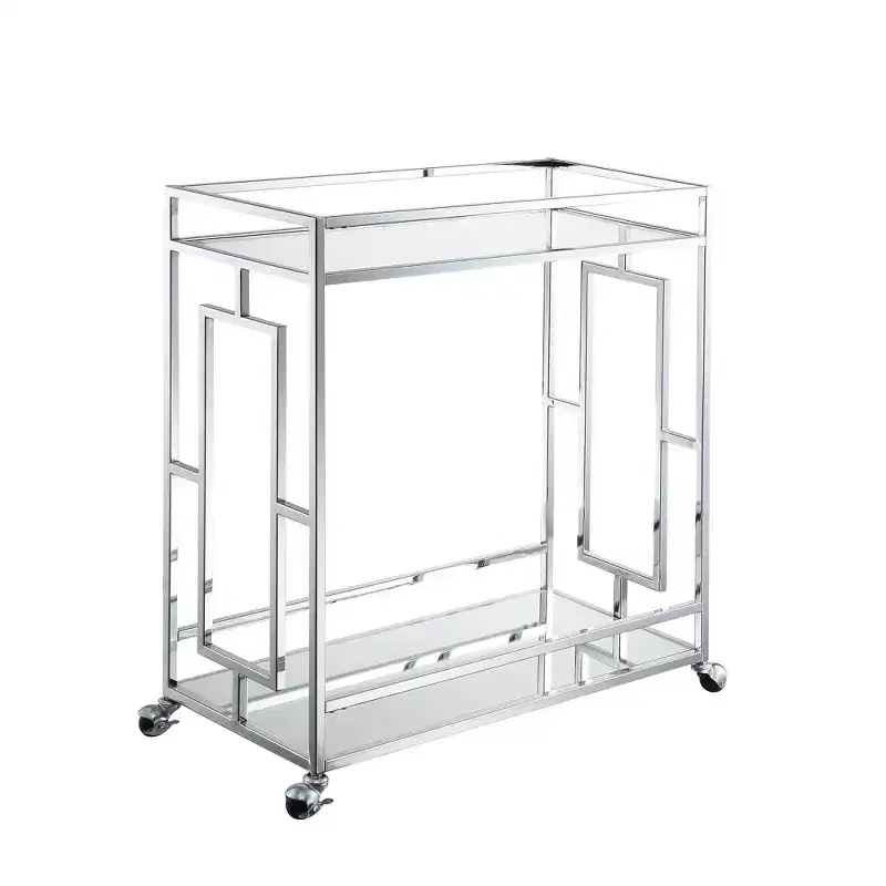 Town Square Bar Cart Clear Glass/Mirror/Chrome - Breighton Home: Glam Style, 2 Tier, Lockable Wheels