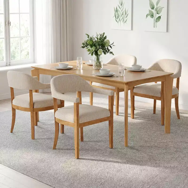 Christopher Knight Home Harrison Mid-Century Modern 5-Piece Wood Dining Set with 4 Upholstered Armchairs