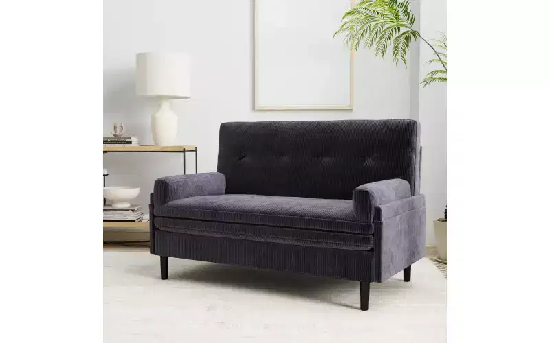 Zevemomo Futon Sofa Bed,Sleeper Pull Out Couch,Convertible with Adjustable Backrest,Velvet Fabric Upholstered 2-Seat for Living Room,Bedroom-Grey