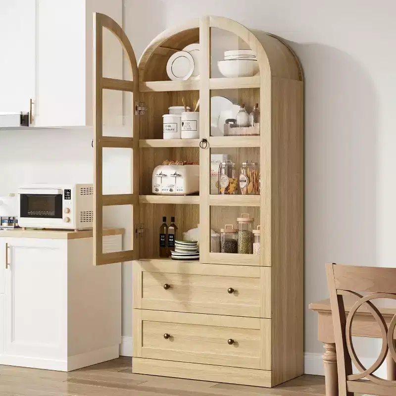Arched Kitchen Pantry 72 Inch, Farmhouse Storage Cabinet