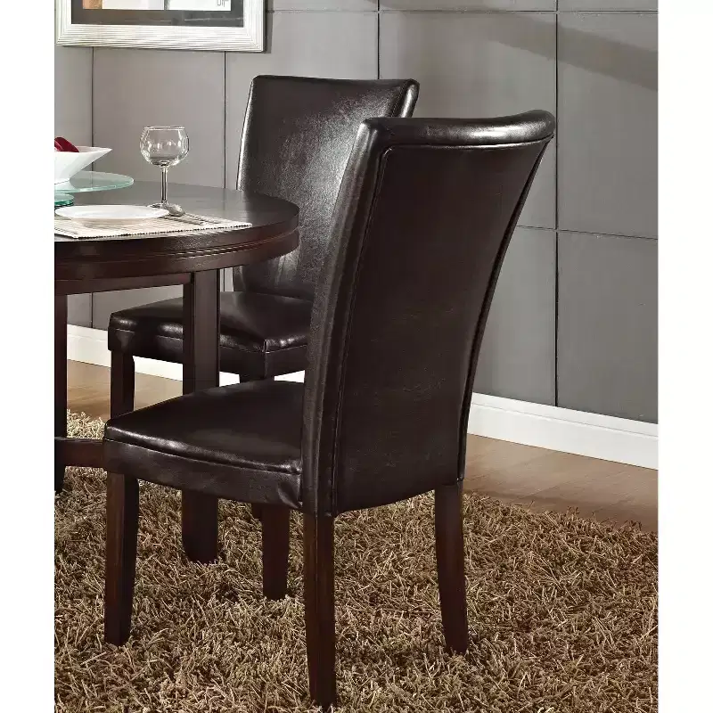 Set of 2 Dining Chairs, Brown Upholstered, Wood Legs, No Assembly Required