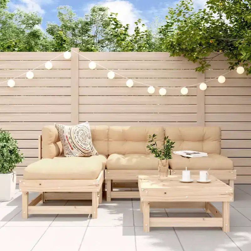 vidaXL Patio Furniture Set with Cushions Outdoor Lounge Set 5 Piece Solid Wood