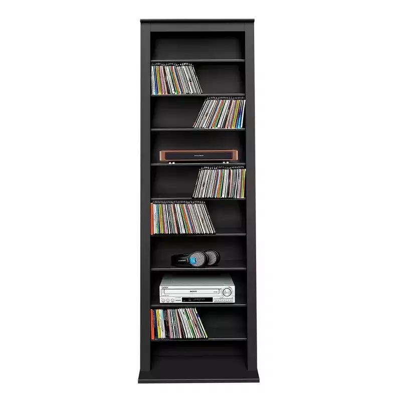 Slim Barrister Tower – Black Media Storage Cabinet with Adjustable Shelves