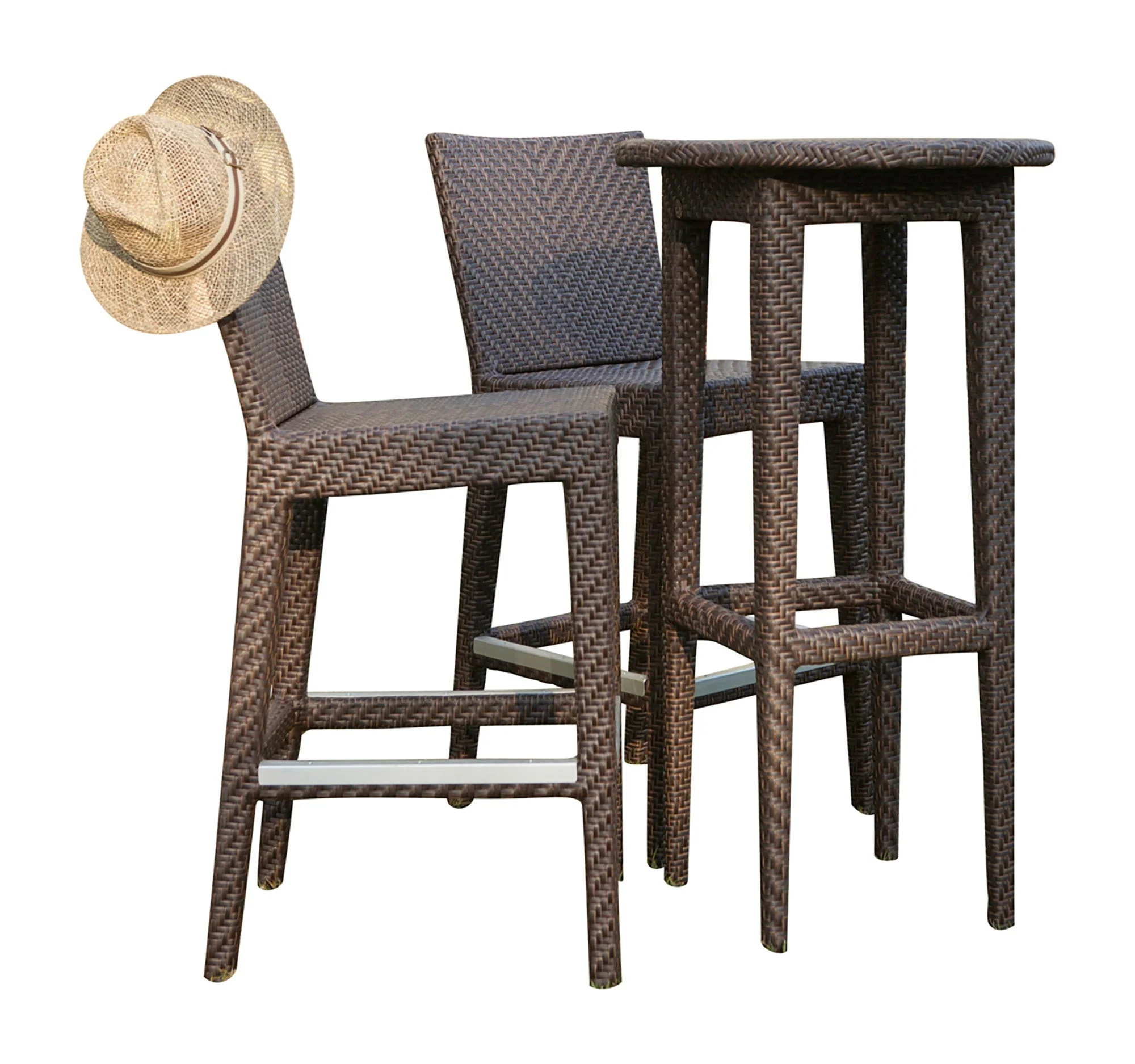 Outdoor Pub Barstool with Cushion Java Brown Wicker Aluminum Frame