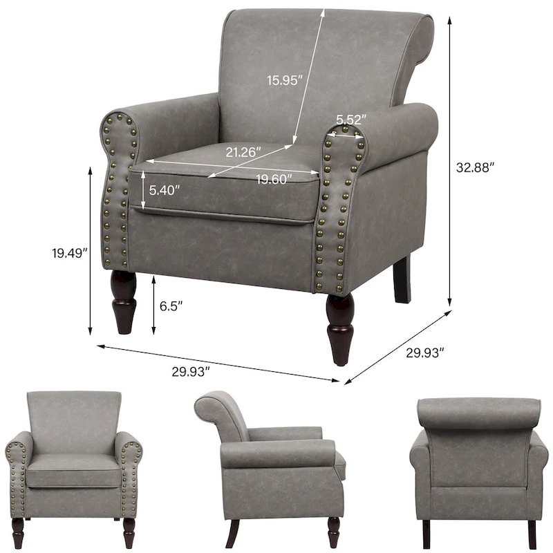 Rolled Armrests PU Accent Chair with Nailhead Trim (Set of 2)