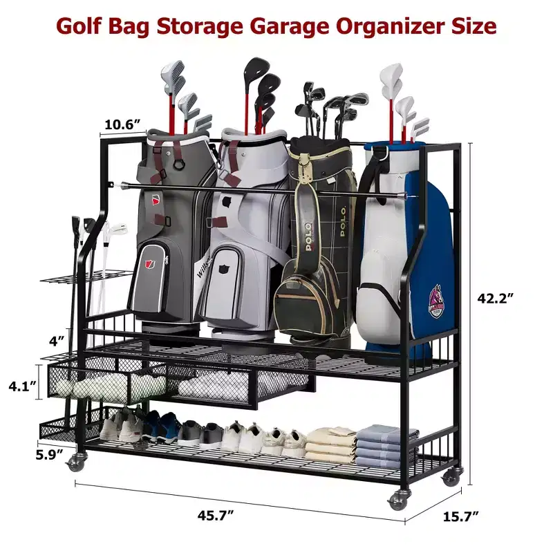 All-in-One Golf Bag Storage Organizer with Baskets – Holds 4 Bags, 300 Lb Capacity