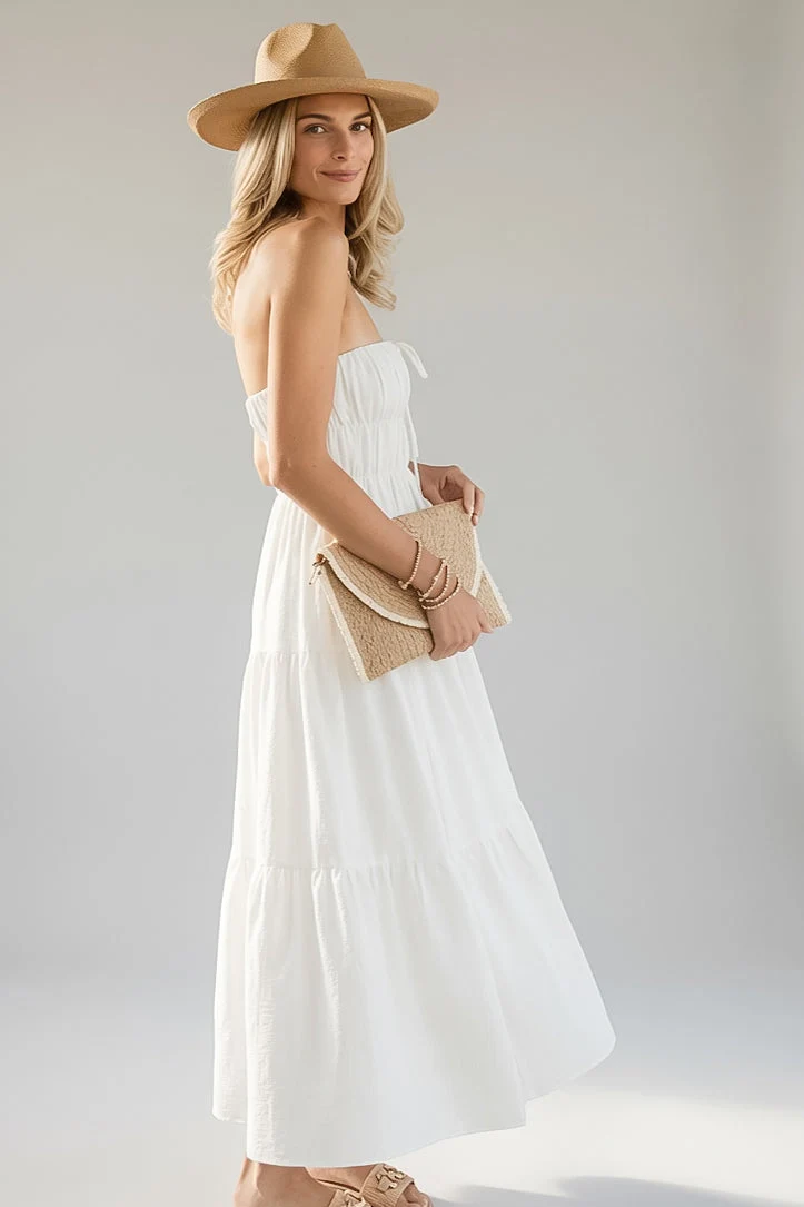 White Strapless Tiered Maxi Dress