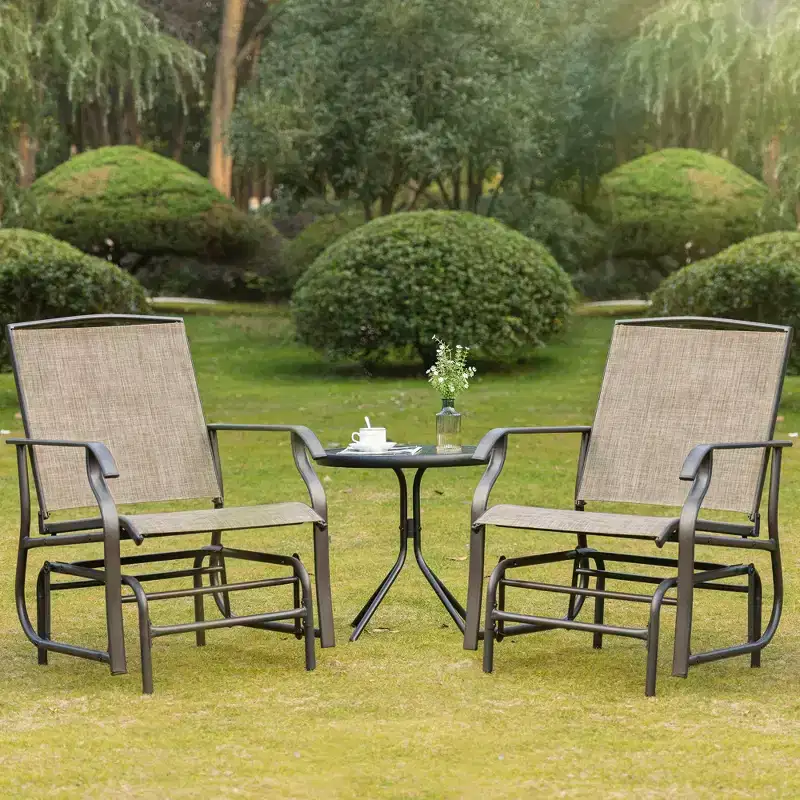 2-Piece Outdoor Glider Chair Set with Breathable Mesh Steel Frame Dark Brown