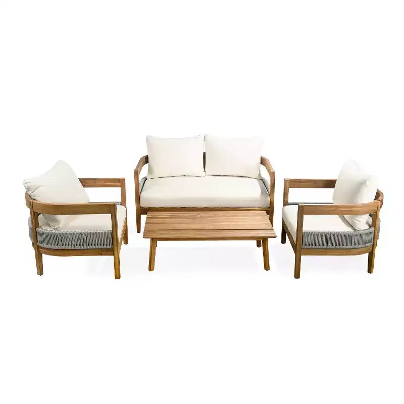Christopher Knight Home Olympia Outdoor 4 Pieces Acacia Wood Seating Set, Beige/Teak