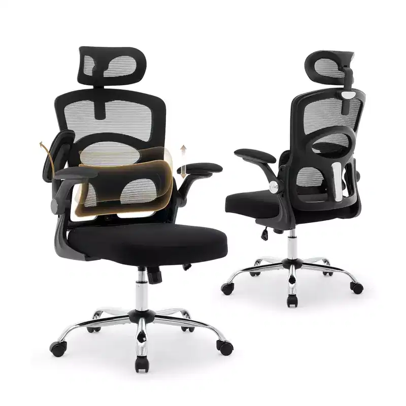 Ergonomic Office Chair with Adjustable Lumbar Support and Headrest, High-Back Mesh Desk Chair with Wheels for Home or Office Use, Black