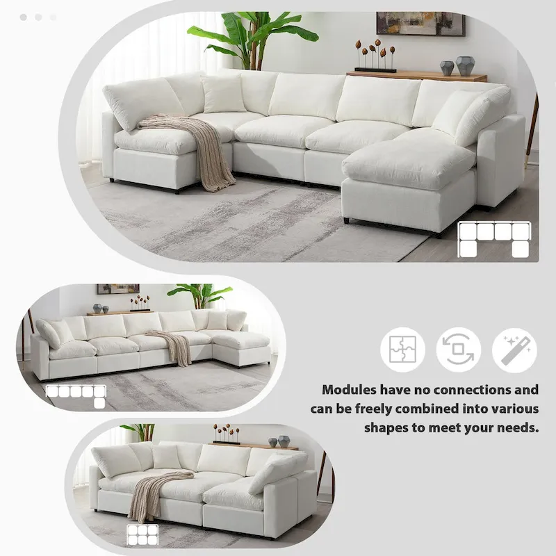 U-Shaped Modular Chenille Sectional Sleeper Sofa with Ottoman