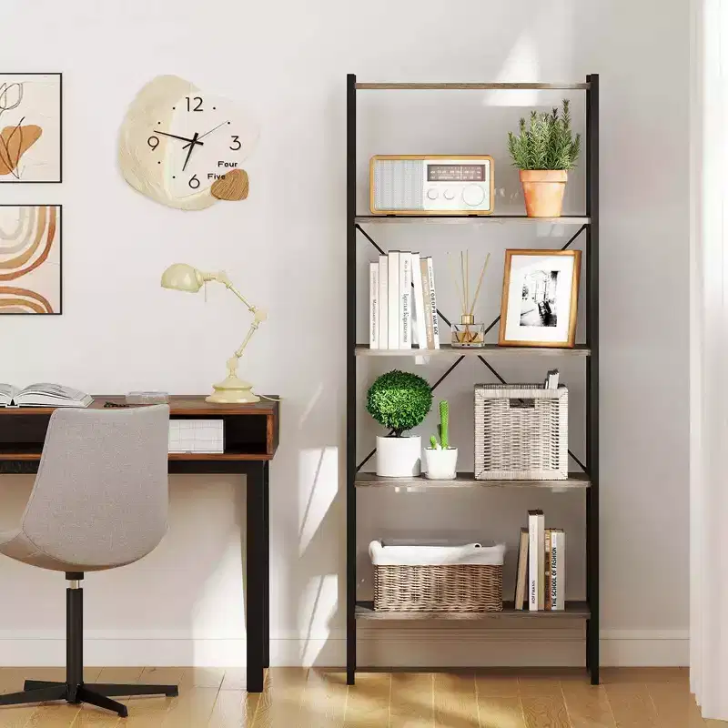 Costway 1/2 PCS 5-Tier Bookshelf, Industrial Tall Bookcase with Open Storage Shelves & Metal Frame Oak