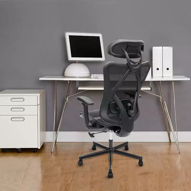 Mesh Ergonomic Office Chair with Adjustable Lumbar Support, Armrest and Headrest, Criss Cross Chair for Home, Office, Black