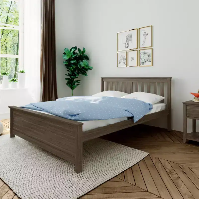 Solid Wood Queen Bed Frame with Slatted Headboard